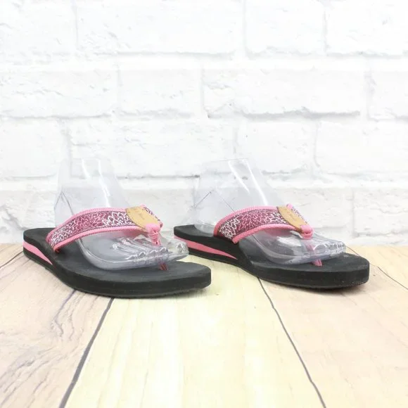 LL Bean Women's Pink Printed Nylon Flip Flops Summer Flat Sandals Size 9 M - Picture 3 of 9